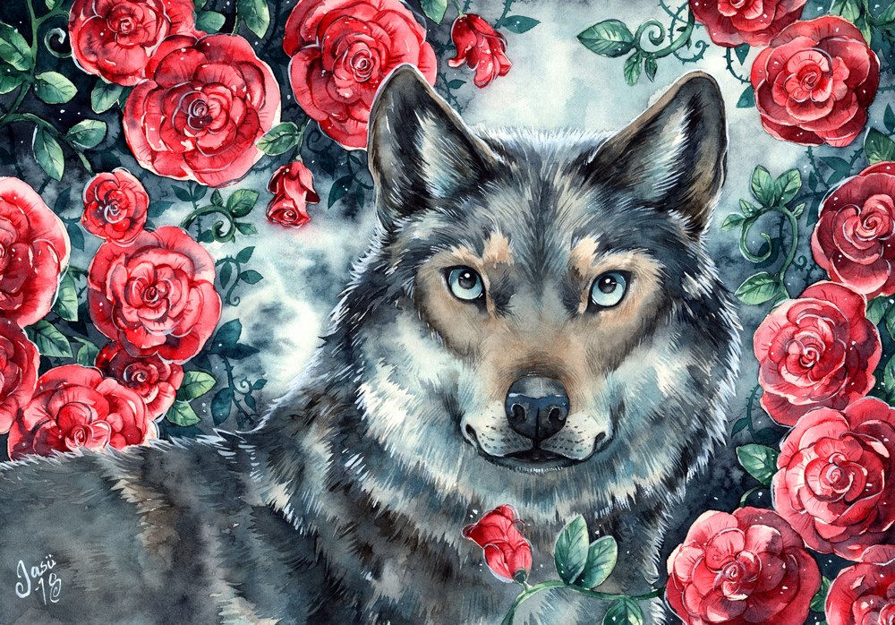 Original Painting - Rosy Wolf